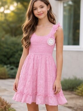 Umgee women's pink Umgee smocked flutter sleeve mini dress, nwt , sz S , nwt 🩷